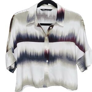 ZARA Button Down Short Sleeve Crop Blouse Top Women's Size XS